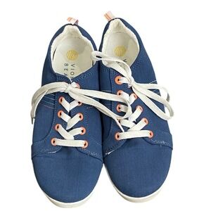 Vionic Beach Stinson Blue Canvas Sneakers Women's 8 Arch Support Comfort Coastal